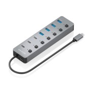 Aisens Hub USB-C 3.2 Gen2 10G - 4xUSB-A - 3xUSB-C - 1xUSB-C PD3.0 100W - Botones de Encendido/Apagado en Cada Puerto - 30cm - Color Gris