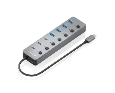 Aisens Hub USB-C 3.2 Gen2 10G - 4xUSB-A - 3xUSB-C - 1xUSB-C PD3.0 100W - Botones de Encendido/Apagado en Cada Puerto - 30cm - Color Gris