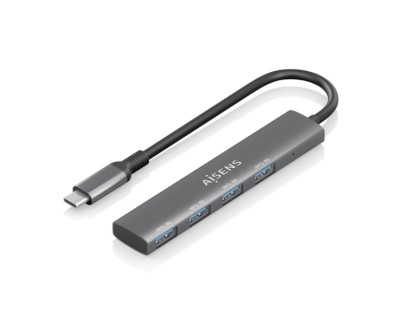 Aisens Hub USB-C Ultra Delgado - 1xUSB3.1 Gen1 + 4xUSB3.0 - Alta Velocidad 5 Gbps - Alimentacion USB-C - Cable 15cm - Color Gris