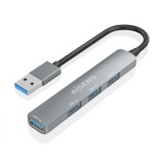 Aisens Hub USB Ultra Delgado de Aluminio - 1xUSB3.0 + 3xUSB2.0 - Alta Velocidad 5 Gbps - Alimentacion por Bus USB - Color Gris