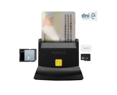 Aisens Lector de Tarjeta Inteligente DNI USB-C con Lector de Tarjetas SIM, SD, Micro SD, MMC, RS-MMC, MMC Micro - Color Negro