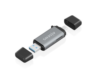 Aisens Lector de Tarjetas USB-A y USB-C 3.1 Gen1 - Compatible con SD, Micro SD, MMC, RS-MMC, MMC Micro - Color Gris