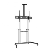 Aisens Pro Soporte de Suelo con Ruedas para TV 60-100 - Aluminio Alta Resistencia - Vesa Maximo 1000x600mm - Carga Maxima 100Kg - Inclinacion -10º/+5º - Altura Ajustable - Color Negro/Plata