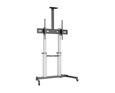 Aisens Pro Soporte de Suelo con Ruedas para TV 60-100 - Aluminio Alta Resistencia - Vesa Maximo 1000x600mm - Carga Maxima 100Kg - Inclinacion -10º/+5º - Altura Ajustable - Color Negro/Plata