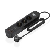 Aisens Regleta con 3 Tomas Schuko - 2xUSB-C - 2xUSB-A - Cable de 1.4m - Interruptor con Indicador LED - Power Delivery - Qualcomm 3.0 - Color Negro