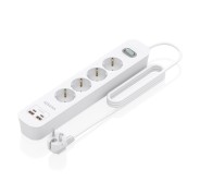 Aisens Regleta con 4 Tomas Schuko - 2xUSB-C - 2xUSB-A - Cable de 1.4m - Interruptor con Indicador LED - Power Delivery - Qualcomm 3.0 - Color Blanco