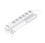 Aisens Regleta con 5 Tomas Schuko - 2xUSB-C - 2xUSB-A - Cable de 1.4m - Interruptor con Indicador LED - Power Delivery - Qualcomm 3.0 - Color Blanco