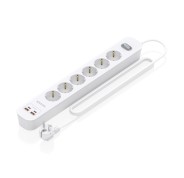 Aisens Regleta con 6 Tomas Schuko - 2xUSB-C - 2xUSB-A - Cable de 1.4m - Interruptor con Indicador LED - Power Delivery - Qualcomm 3.0 - Color Blanco