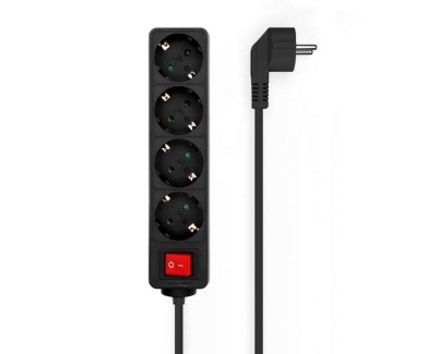 Aisens Regleta de 4 Tomas Schuko con Cable de 1.4m - Interruptor On/Off - Proteccion Infantil - Color Negro