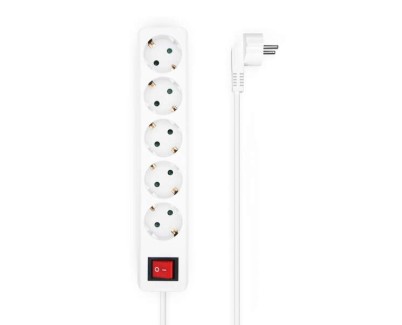 Aisens Regleta de 5 Tomas Schuko con Cable de 1.4m - Interruptor On/Off - Proteccion Infantil - Color Blanco