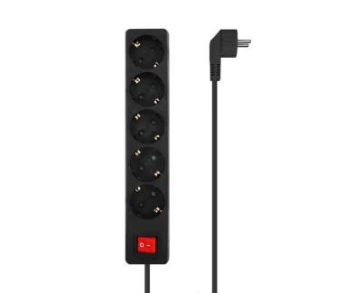 Aisens Regleta de 5 Tomas Schuko con Cable de 1.4m - Interruptor On/Off - Proteccion Infantil - Color Negro
