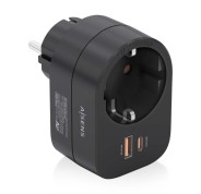 Aisens Regleta de Pared Multifuncion con 1 Toma + 1xUSB-C 20W PD3.0 - 1xUSB-A 20W QC3.0 - Color Negro