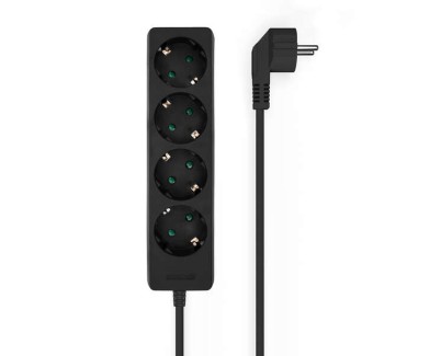 Aisens Regleta Multiple de 4 Tomas sin Interruptor con Cable 3×1.5mm2 - 1.4m - Color Negro