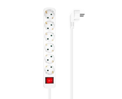 Aisens Regleta Multiple de 6 Tomas con Interruptor con Cable 3×1.5mm2 - 1.4m - Color Blanco