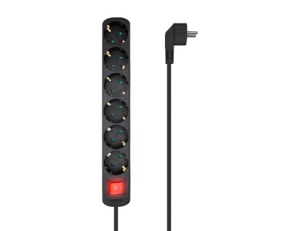 Aisens Regleta Multiple de 6 Tomas con Interruptor con Cable 3×1.5mm2 - 1.4m - Color Negro