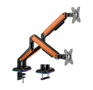 Aisens Soporte de Mesa Profesional Gaming RGB - Giratorio e Inclinable - Acero de Alta Resistencia - Iluminacion Ambiental - Compatible Vesa - Carga Maxima 9Kg - Sistema de Pasacables - Color Negro/Naranja