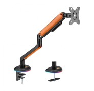 Aisens Soporte de Mesa RGB Gaming para Monitor/TV - Giratorio e Inclinable - Iluminacion RGB - Acero y Aluminio - Compatible Vesa - Carga Maxima 9Kg - Brazo Articulado - Sistema de Pasacables - Color Negro/Naranja