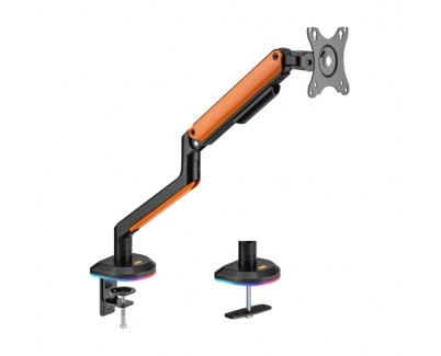 Aisens Soporte de Mesa RGB Gaming para Monitor/TV - Giratorio e Inclinable - Iluminacion RGB - Acero y Aluminio - Compatible Vesa - Carga Maxima 9Kg - Brazo Articulado - Sistema de Pasacables - Color Negro/Naranja