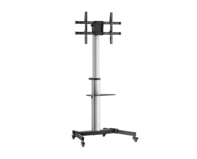Aisens Soporte de Suelo con Rueda - Bandeja para DVD para Monitor/TV 50Kg de 37-86\" - Color Negro/Plata
