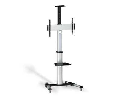 Aisens Soporte de Suelo Eco con Ruedas - Bandeja para DVD y Soporte de Camara (TV de 37-70) - Color Plata
