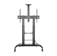 Aisens Soporte de Suelo ECO con Ruedas y Manivela - Bandeja para DVD y Soporte de Camara para Monitor/TV - Hasta 100Kg - De 60 a 100 Pulgadas - Color Negro