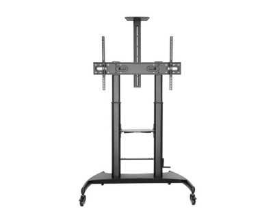 Aisens Soporte de Suelo ECO con Ruedas y Manivela - Bandeja para DVD y Soporte de Camara para Monitor/TV - Hasta 100Kg - De 60 a 100 Pulgadas - Color Negro