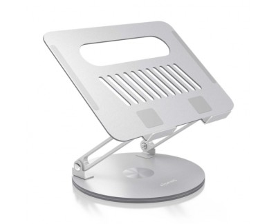 Aisens Soporte Sobremesa XL Giratorio y Ajustable para Portatil O Tablet - Aleacion de Aluminio - Rotacion 360° - Plegable y Compacto - Antideslizante - Compatible 10-17\" - Color Plata