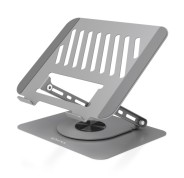 Aisens Soporte Sobremesa XL para Portatil / Tablet - Giratorio y Ajustable - Rotacion 360° - Plegable y Compacto - Antideslizante - Compatible 10-17\" - Color Gris