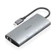 Aisens USB-C Dock 10 en 1 - USB-C a 1xHDMI - 1xDisplayport - 1xRJ45 - 1xUSB-A 5G - 2xUSB-C 10G - 1xUSB-C PD 100W - 1xSD - 1xMicroSD - 20cm - Color Gris