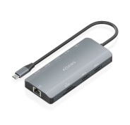 Aisens USB-C Dock 12 en 1 - USB-C a 2xHDMI - 1xRJ45 - 3xUSB-A - 1xUSB-C - 1xUSB-C PD 100W - 1xSD - 1xMicroSD - 20cm - Color Gris