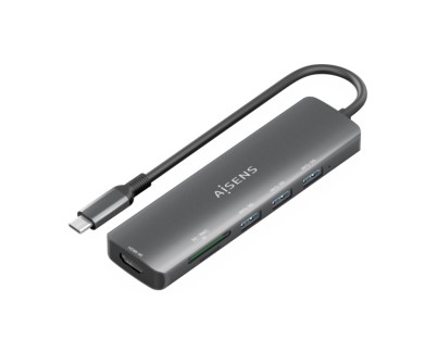 Aisens USB-C Dock 6 en 1 - USB-C a 1xHDMI - 3xUSB-A -  1xSD - 1xMicroSD - 15cm - Color Gris