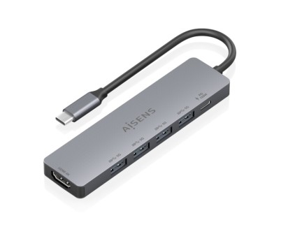 Aisens USB-C Dock 6 en 1 - USB-C a 1xHDMI - 4xUSB-A - 1xUSB-C PD 100W - 15cm - Color Gris