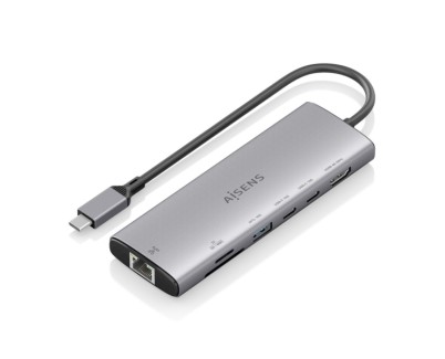 Aisens USB-C Dock 7 en 1 - USB-C a 1xHDMI - 1xRJ45 - 1xUSB-A 10G - 2xUSB-C 10G - 1xSD - 1xMicroSD - 20cm - Color Gris