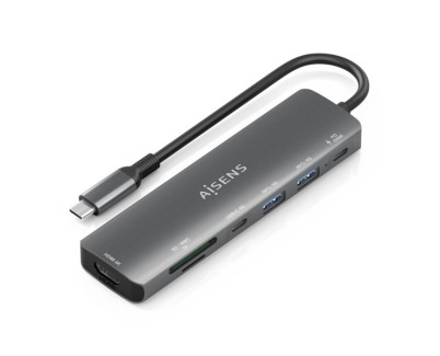 Aisens USB-C Dock 7 en 1 - USB-C a 1xHDMI - 2xUSB-A - 1xUSB-C - 1xUSB-C 100W - 1xSD - 1xMicroSD - 15cm - Color Gris