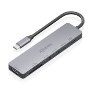 Aisens USB-C Dock 7 en 1 - USB-C a 1xHDMI - 2xUSB-A - 1xUSB-C - 1xUSB-C PD 100W - 1xSD - 1xMicroSD - 15cm - Color Gris