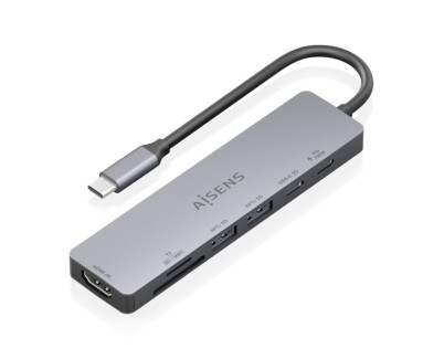 Aisens USB-C Dock 7 en 1 - USB-C a 1xHDMI - 2xUSB-A - 1xUSB-C - 1xUSB-C PD 100W - 1xSD - 1xMicroSD - 15cm - Color Gris