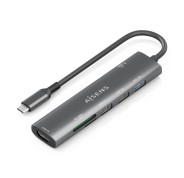 Aisens USB-C Dock 7 en 1 - USB-C a 1xHDMI - 2xUSB-A 2.0 - 1xUSB-A 3.0 - 1xUSB-C 100W - 1xSD - 1xMicroSD - 15cm - Color Gris