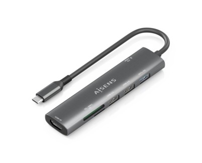 Aisens USB-C Dock 7 en 1 - USB-C a 1xHDMI - 2xUSB-A 2.0 - 1xUSB-A 3.0 - 1xUSB-C 100W - 1xSD - 1xMicroSD - 15cm - Color Gris