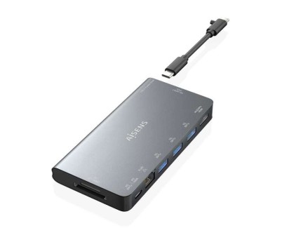 Aisens USB-C Dock 8 en 1 - USB-C a 1xHDMI - 1xRJ45 - 3xUSB-A - 1xUSB-C Datos+PD - 1xSD - 1xMicro SD - 10cm - Color Gris