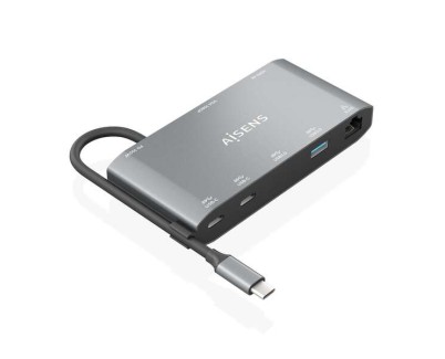 Aisens USB-C Dock 8 en 1 - USB-C a 1xHDMI - 1xVGA - 1xRJ45 - 2xUSB-A - 2xUSB-C 5G - 1xUSB-C PD - 20cm - Color Gris