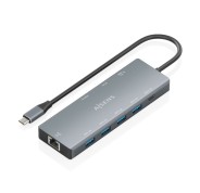 Aisens USB-C Dock 9 en 1 - USB-C a 1xHDMI - 1xDisplayPort - 1xRJ45 - 4xUSB-A 5G - 1xUSB-C 5G - 1xUSB-C PD 100W - 20cm - Color Gris