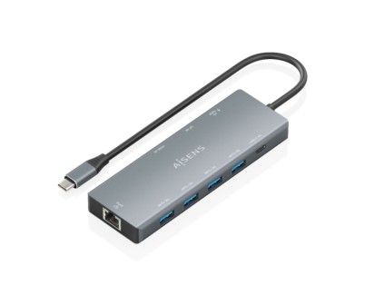 Aisens USB-C Dock 9 en 1 - USB-C a 1xHDMI - 1xDisplayPort - 1xRJ45 - 4xUSB-A 5G - 1xUSB-C 5G - 1xUSB-C PD 100W - 20cm - Color Gris