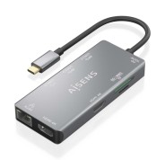 Aisens USB-C Dock 9 en 1 - USB-C a 2xHDMI - 1xRJ45 - 2xUSB-A USB3.0 - 1xUSB-A USB2.0 - 1xUSB-C PD - 1xSD - 1xMicro SD - 15cm - Color Gris