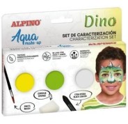 Alpino Aqua Make Up Set de Caracterizacion de Dinosaurio - 3 Polveras + Cera Negra + Pincel + Esponja