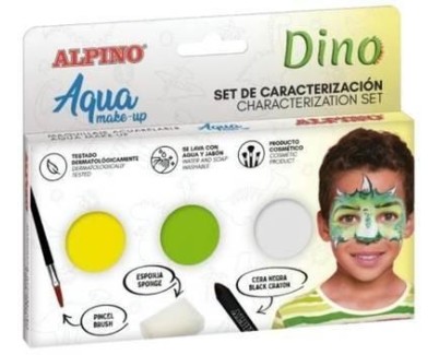 Alpino Aqua Make Up Set de Caracterizacion de Dinosaurio - 3 Polveras + Cera Negra + Pincel + Esponja