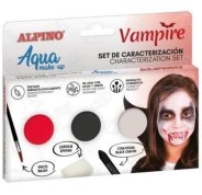 Alpino Aqua Make Up Set de Caracterizacion de Vampiros - 3 Polveras + Cera Negra + Pincel + Esponja