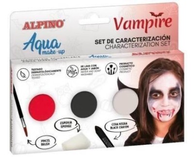 Alpino Aqua Make Up Set de Caracterizacion de Vampiros - 3 Polveras + Cera Negra + Pincel + Esponja