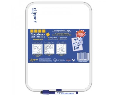Alpino Clipper Pizarra Blanca 25.5x18cm - Una Cara Blanca y otra con Cuadricula - Borrado en Seco - Incluye Rotulador con Borrador - Color Blanco