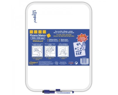 Alpino Clipper Pizarra Blanca 35x25cm - Una Cara Blanca y otra con Cuadricula - Borrado en Seco - Incluye Rotulador con Borrador - Color Blanco