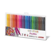 Alpino Color Experience Pack de 24 Rotuladores Doble Punta con Punta Pincel - Forma Triangular Ergonomica - Punta Fine Liner de 0.7mm y Punta Pincel de 2.9mm - Colores Surtidos